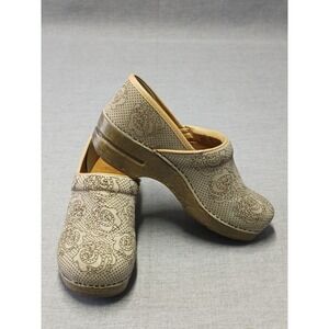 Dansko Professional Floral Leather Clogs Beige EU 41 Womens Work Comfort